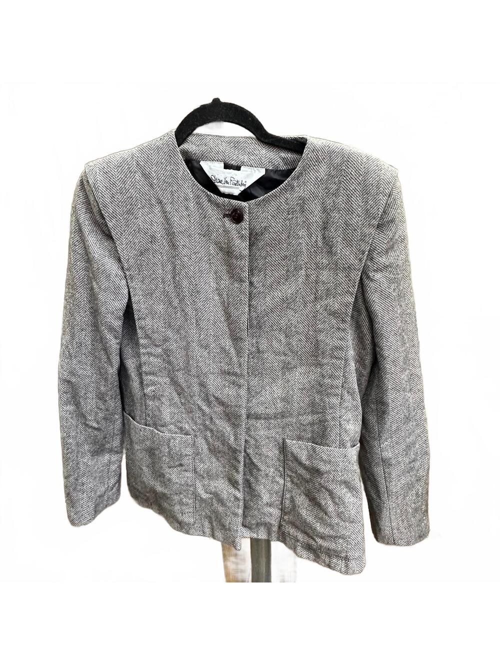 VTG Diane Von Furstenberg Gray Herringbone Wool Blazer Jacket Size 8